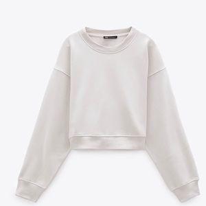 Zara basic crew neck sweatshirt oyster white NWT